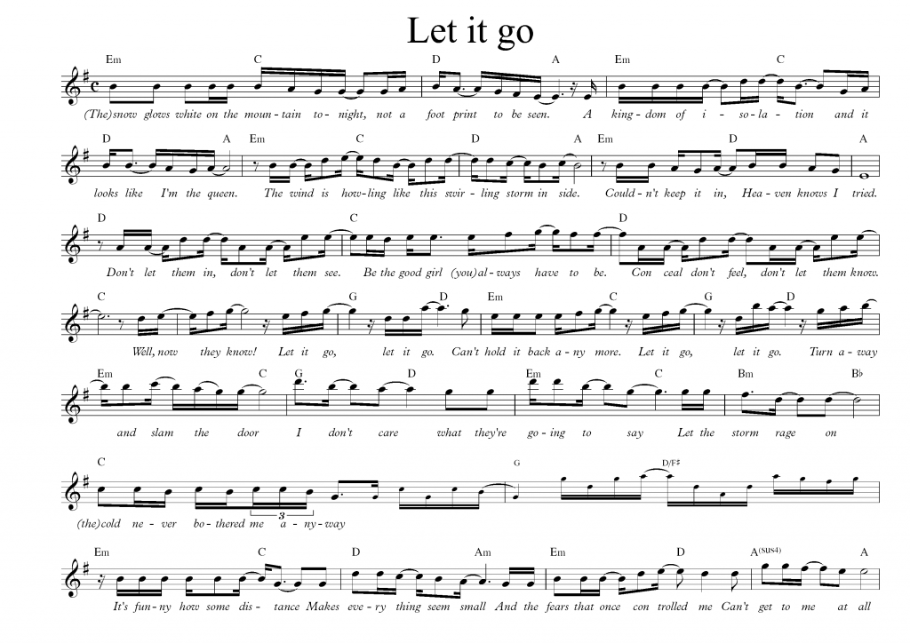 Sheet nhạc bài hát let it go
